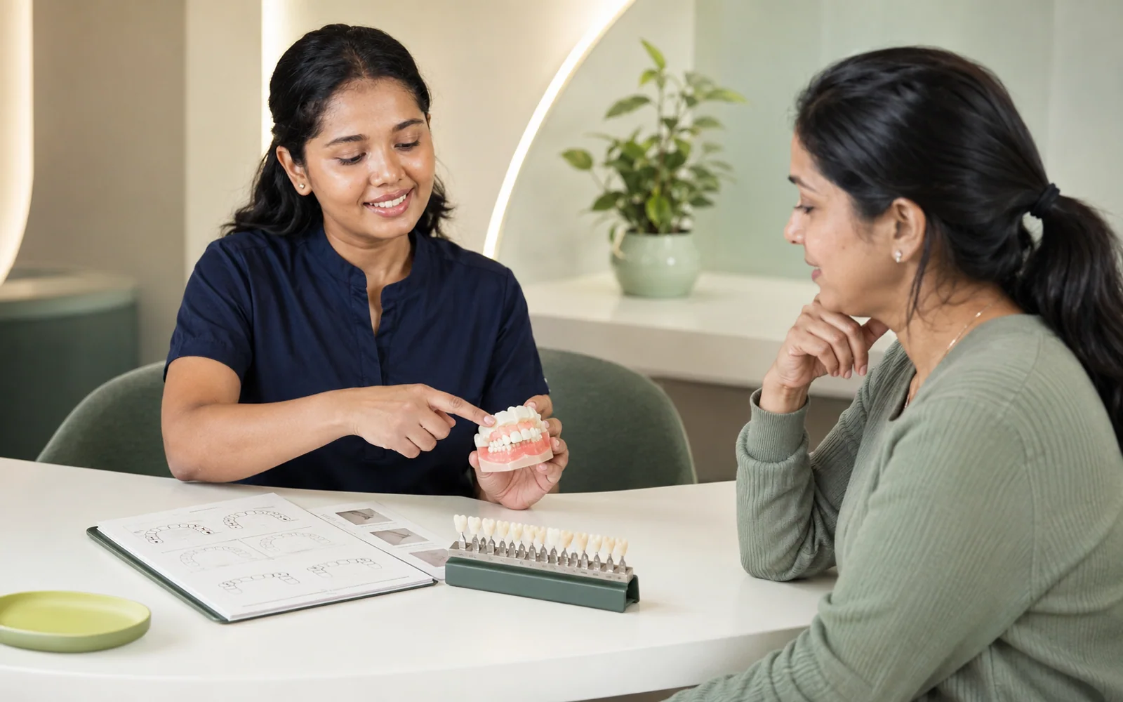 Dr Shweta Valunj explaining dental treatment options to a patient