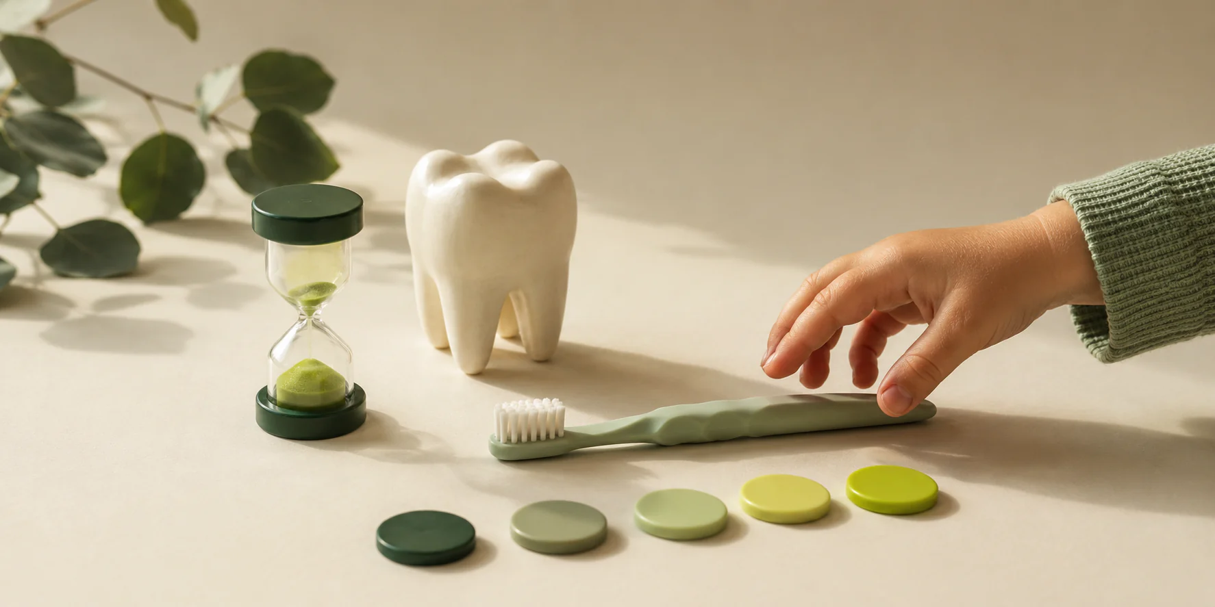Child-friendly toothbrush and tooth model used for preventive dental guidance